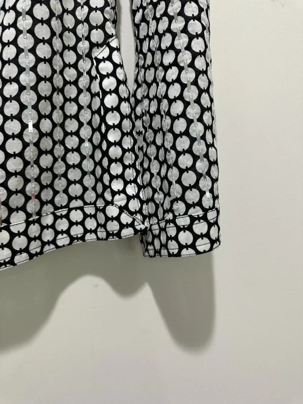 Tory Burch Sequined Black White Cotton Polkadot Bohoh Tunic Shirt